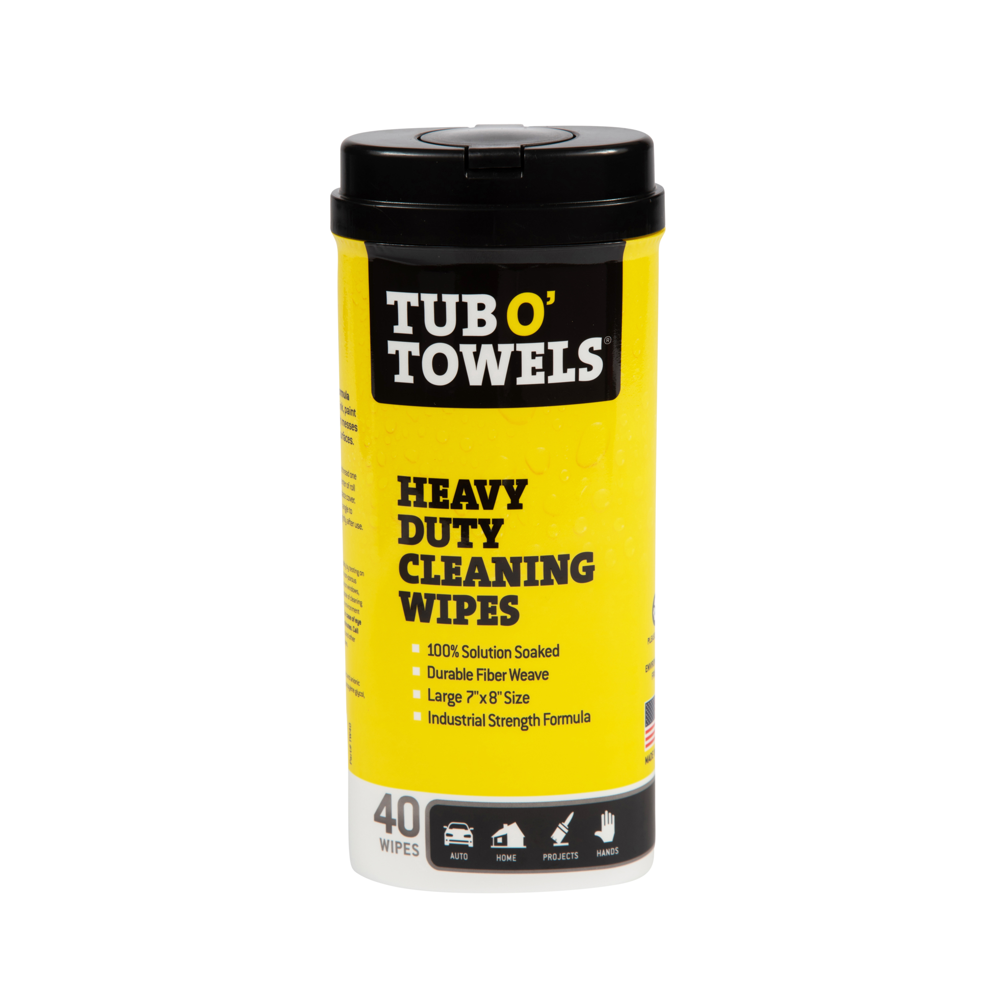 Tub O' Towels Heavy-Duty Wipes with Bond Buster Technology, 40-Ct. Canister of 7in.x 8in. Wipes, Model# TW40